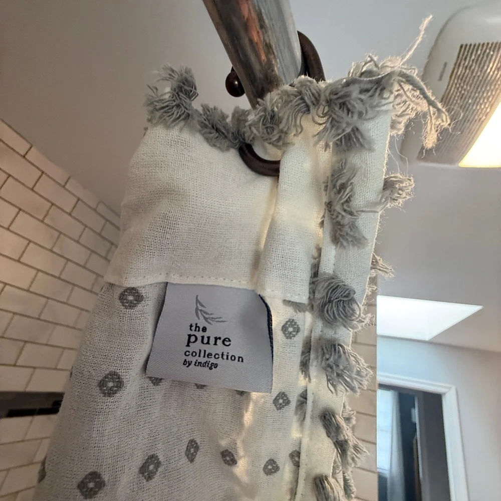 Gray and White Textured Shower Curtain